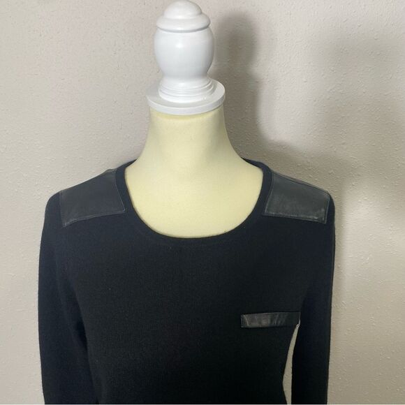 Wythe NY 100% Cashmere & Leather Black Crewneck Pullover Sweater Women's Size M - Picture 9 of 16